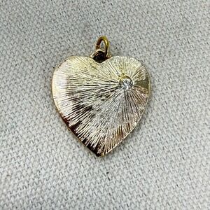Vintage Heart Charm Pendant Rhinestone Gold Tone Mid Century MCM Starburst